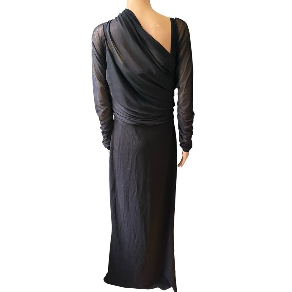 NWOT Marcella Monroe Long Sleeve Mermaid Gown Large Black Sheer Mesh Ponte Knit - Picture 6 of 8
